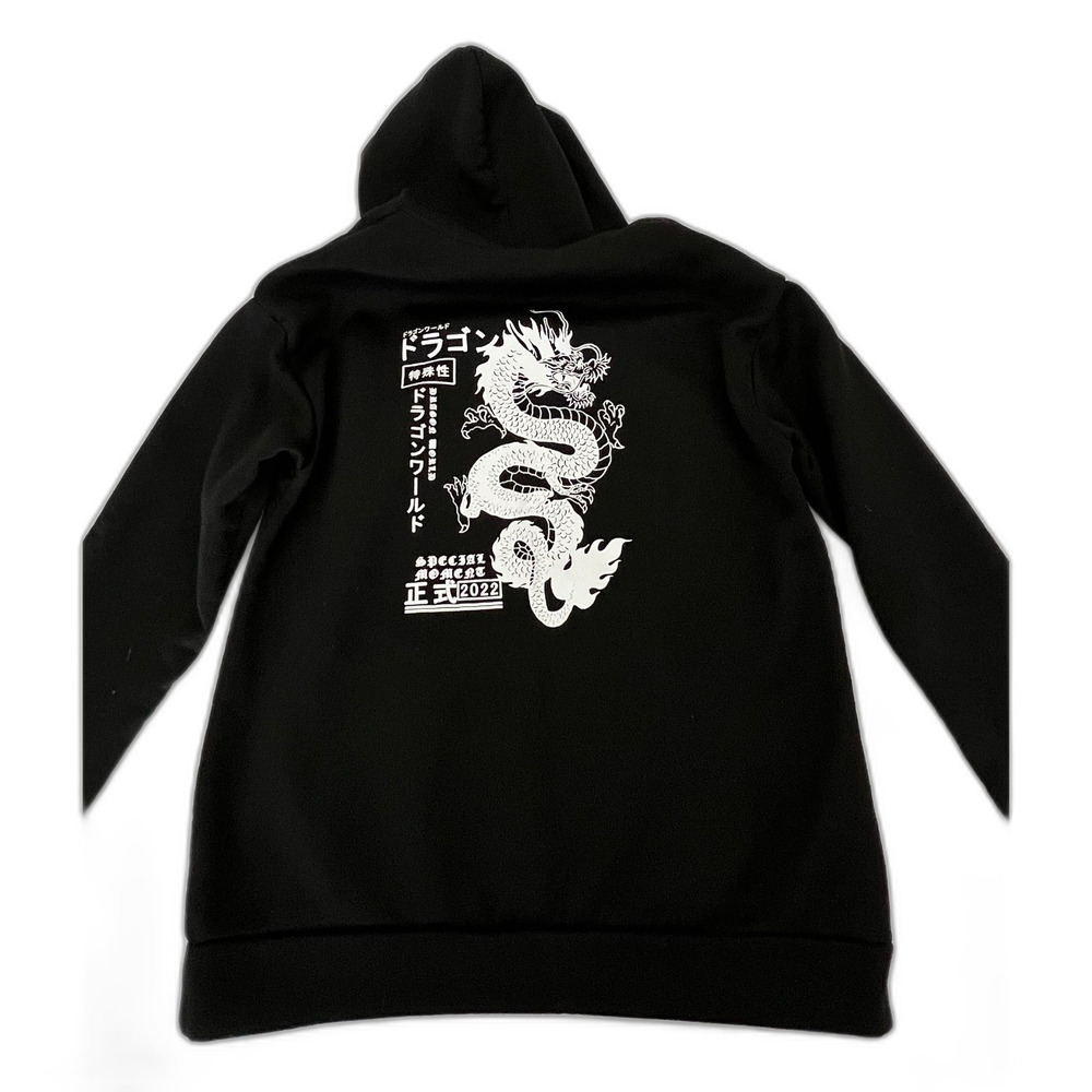 Asian Inspired Dragon Black Hoodie - Size XXL